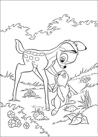 Thumper Looks At Bambi  Coloring Page